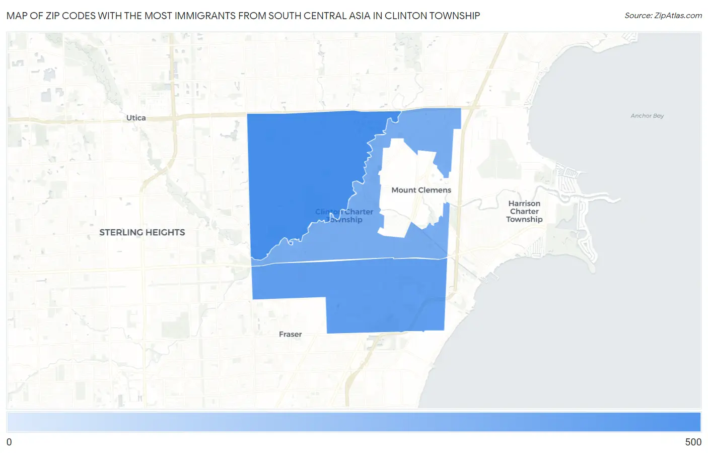 Zip Codes with the Most Immigrants from South Central Asia in Clinton Township Map