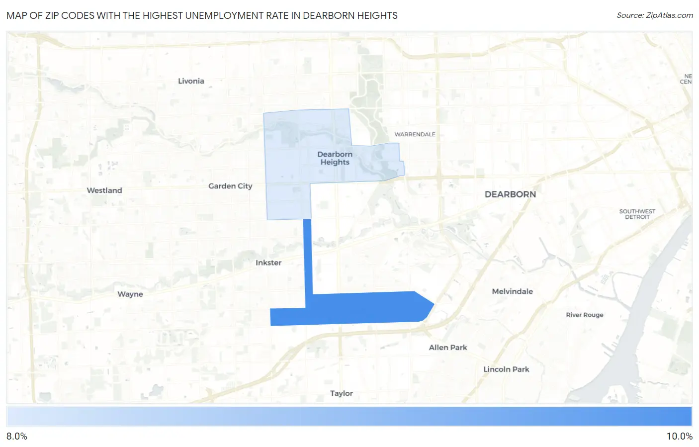 Zip Codes with the Highest Unemployment Rate in Dearborn Heights Map