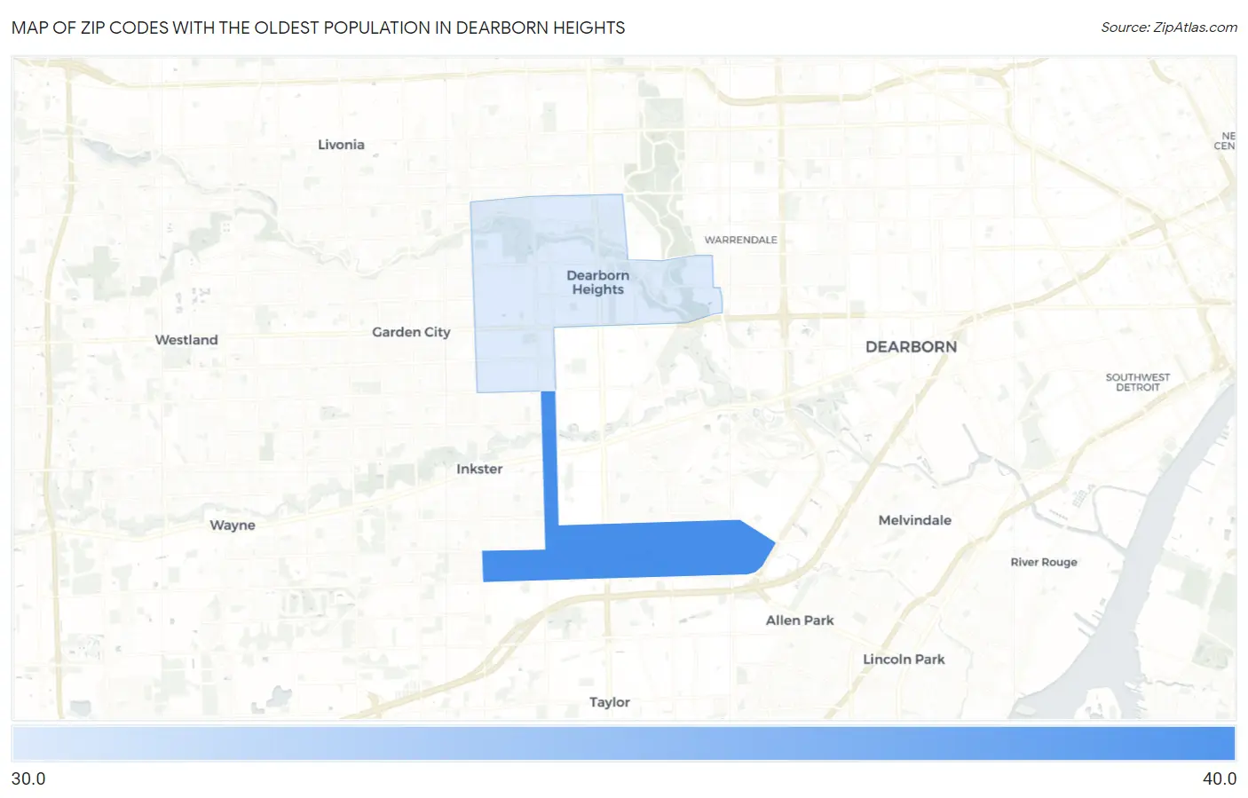Zip Codes with the Oldest Population in Dearborn Heights Map