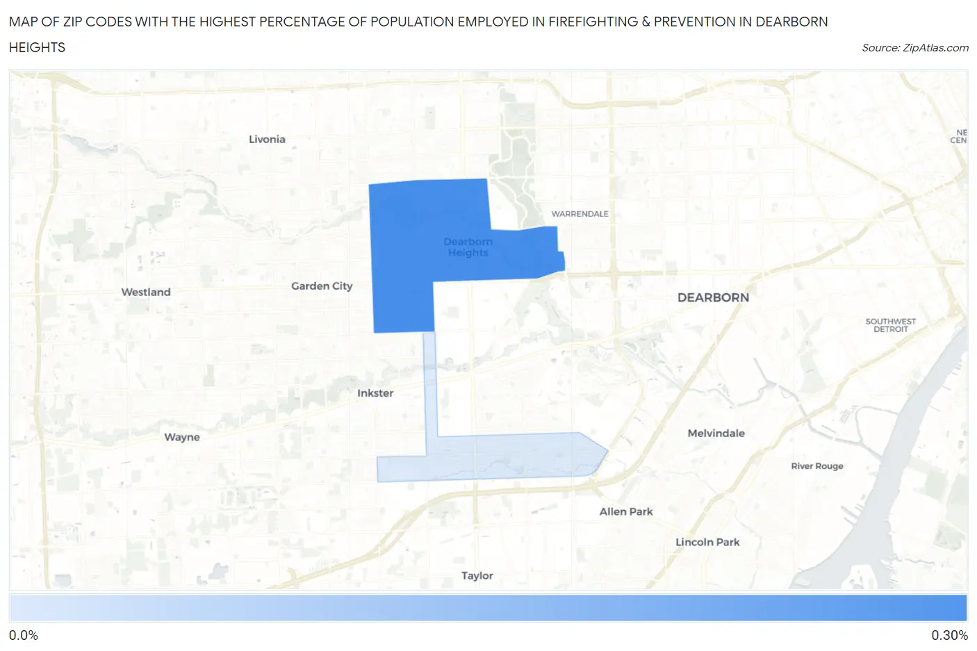Zip Codes with the Highest Percentage of Population Employed in Firefighting & Prevention in Dearborn Heights Map