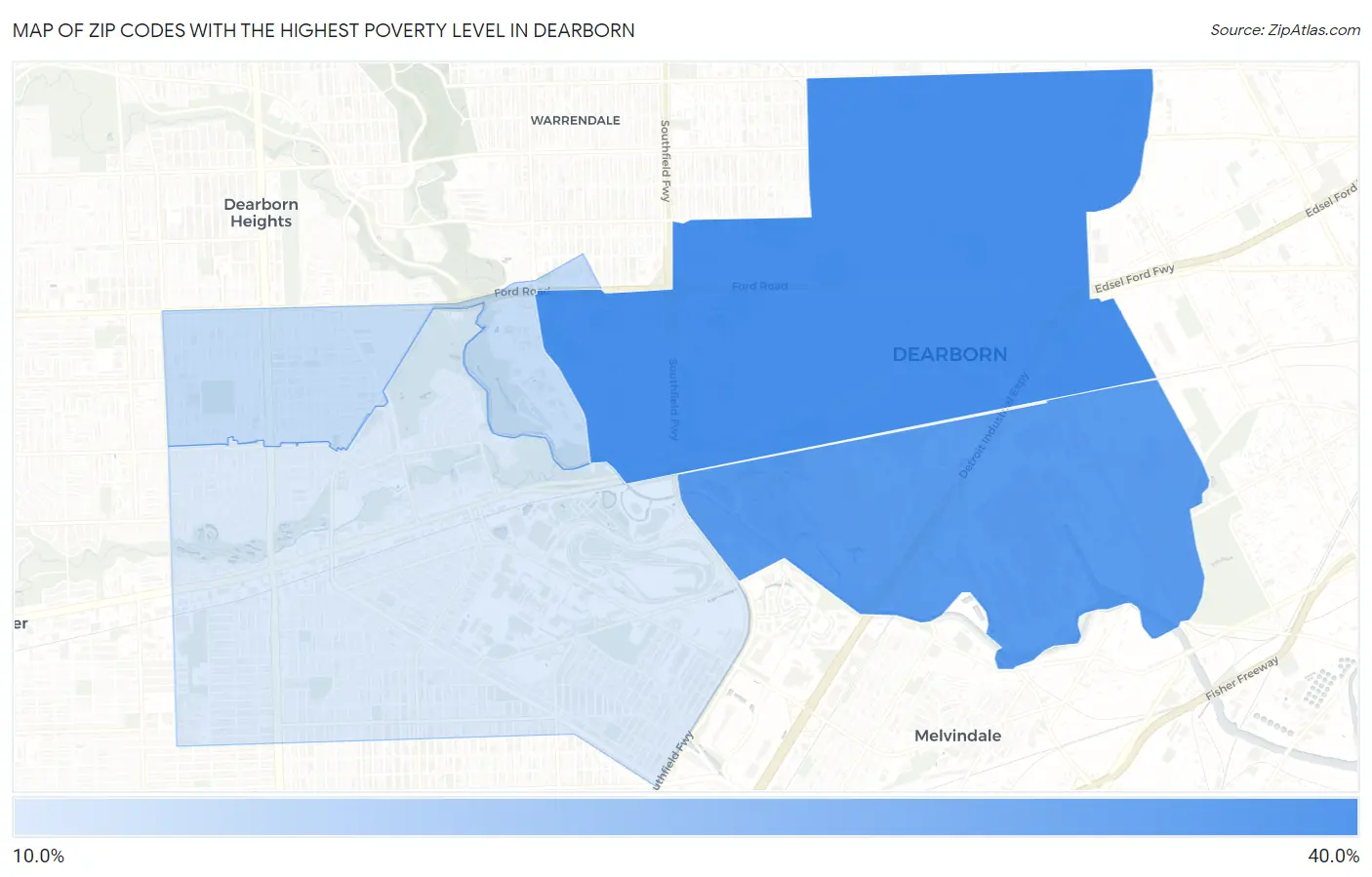 Zip Codes with the Highest Poverty Level in Dearborn Map