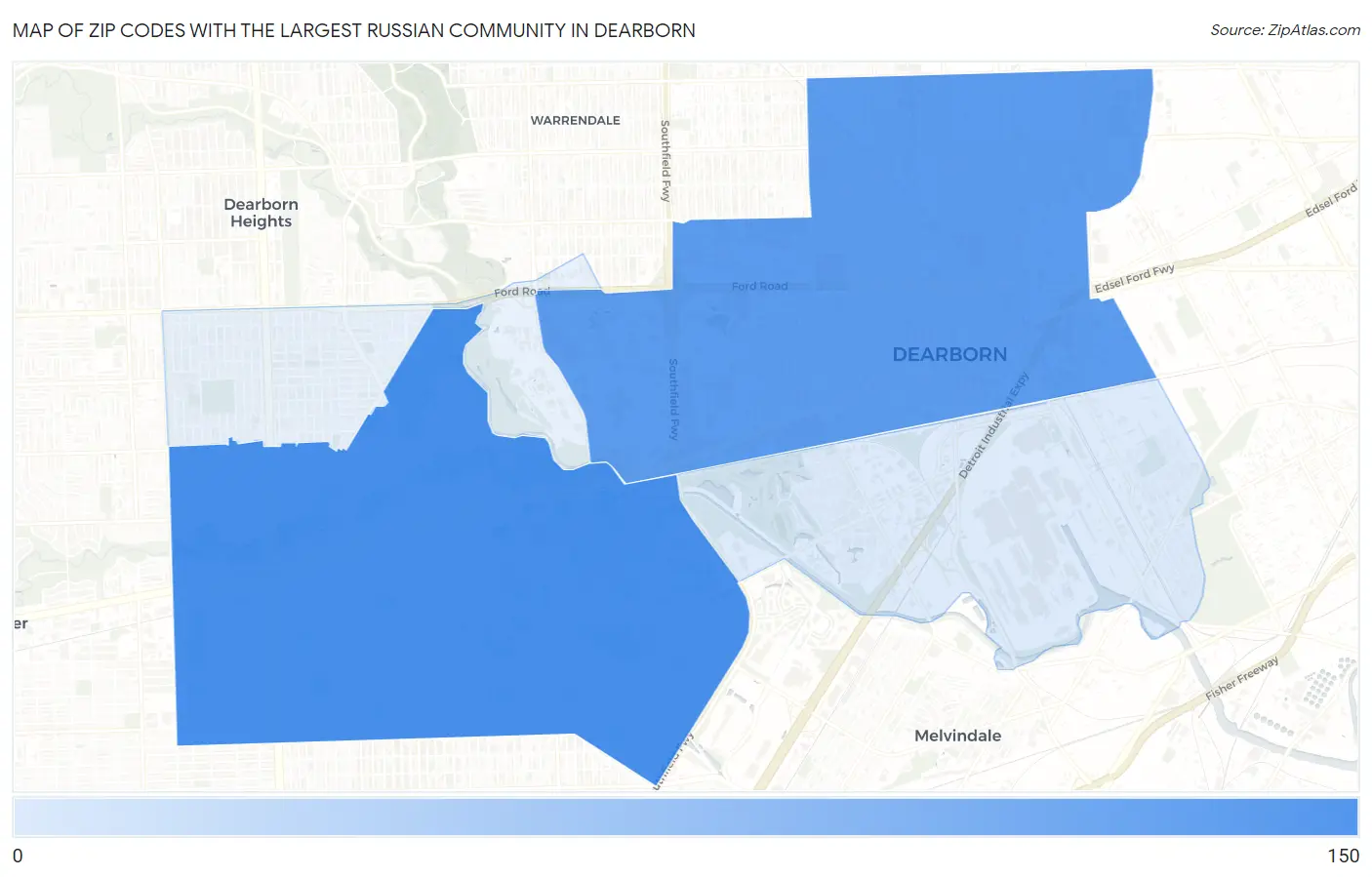 Zip Codes with the Largest Russian Community in Dearborn Map