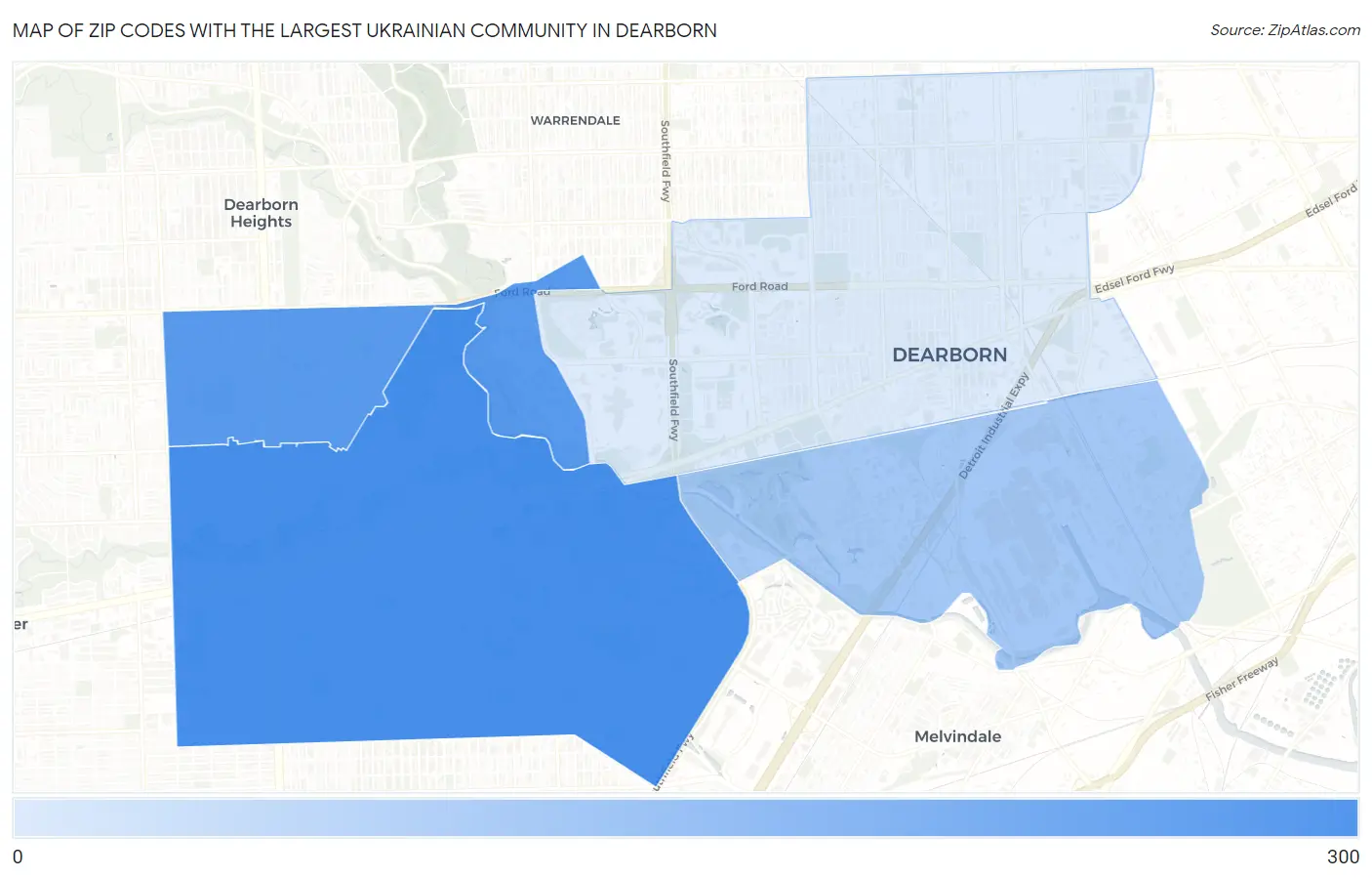 Zip Codes with the Largest Ukrainian Community in Dearborn Map