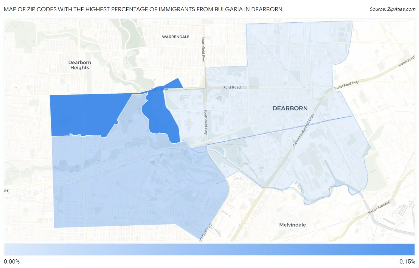 Zip Codes with the Highest Percentage of Immigrants from Bulgaria in Dearborn Map