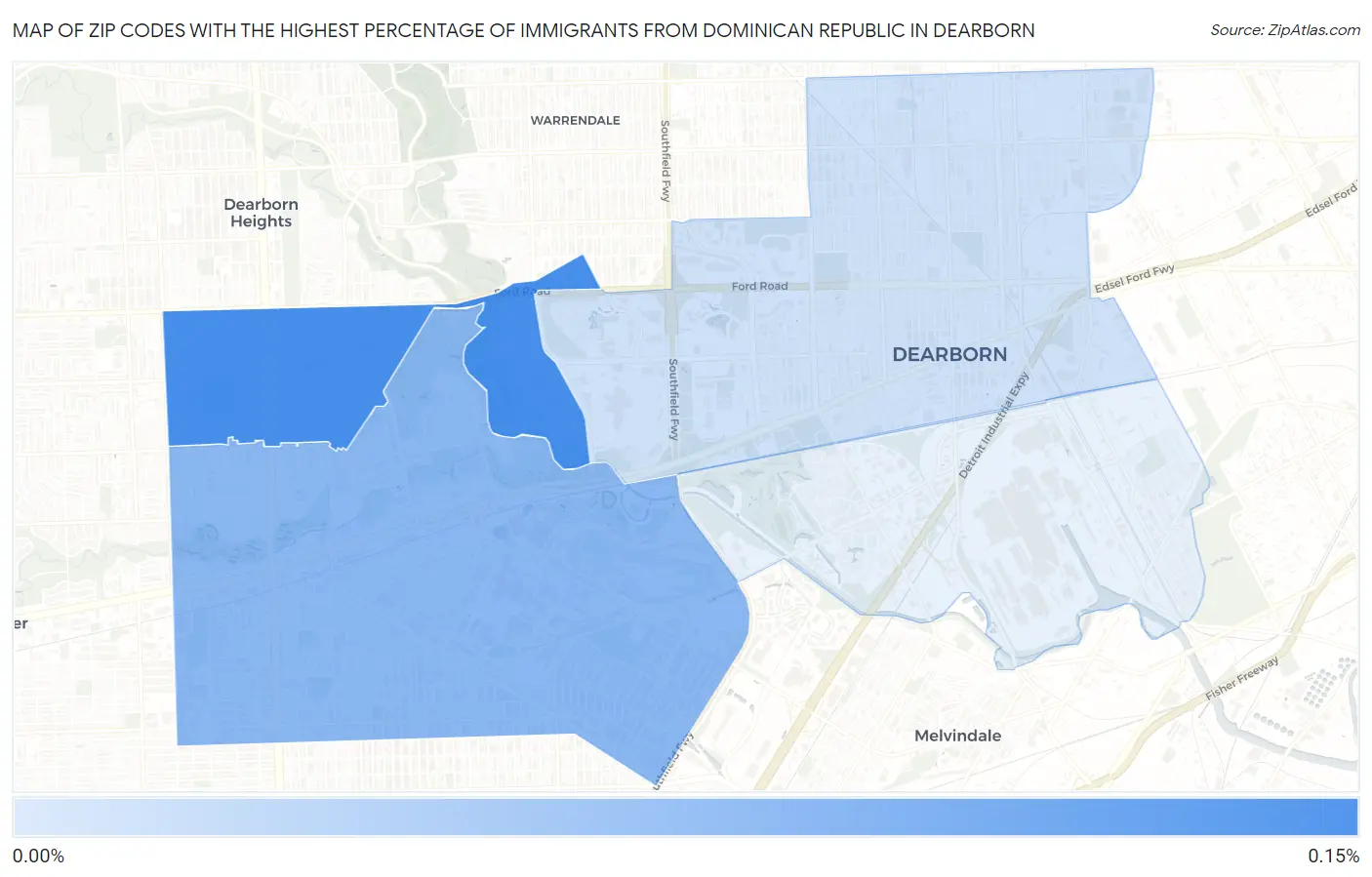 Zip Codes with the Highest Percentage of Immigrants from Dominican Republic in Dearborn Map