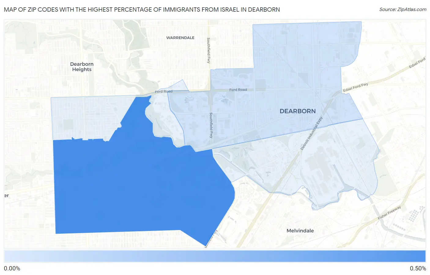 Zip Codes with the Highest Percentage of Immigrants from Israel in Dearborn Map