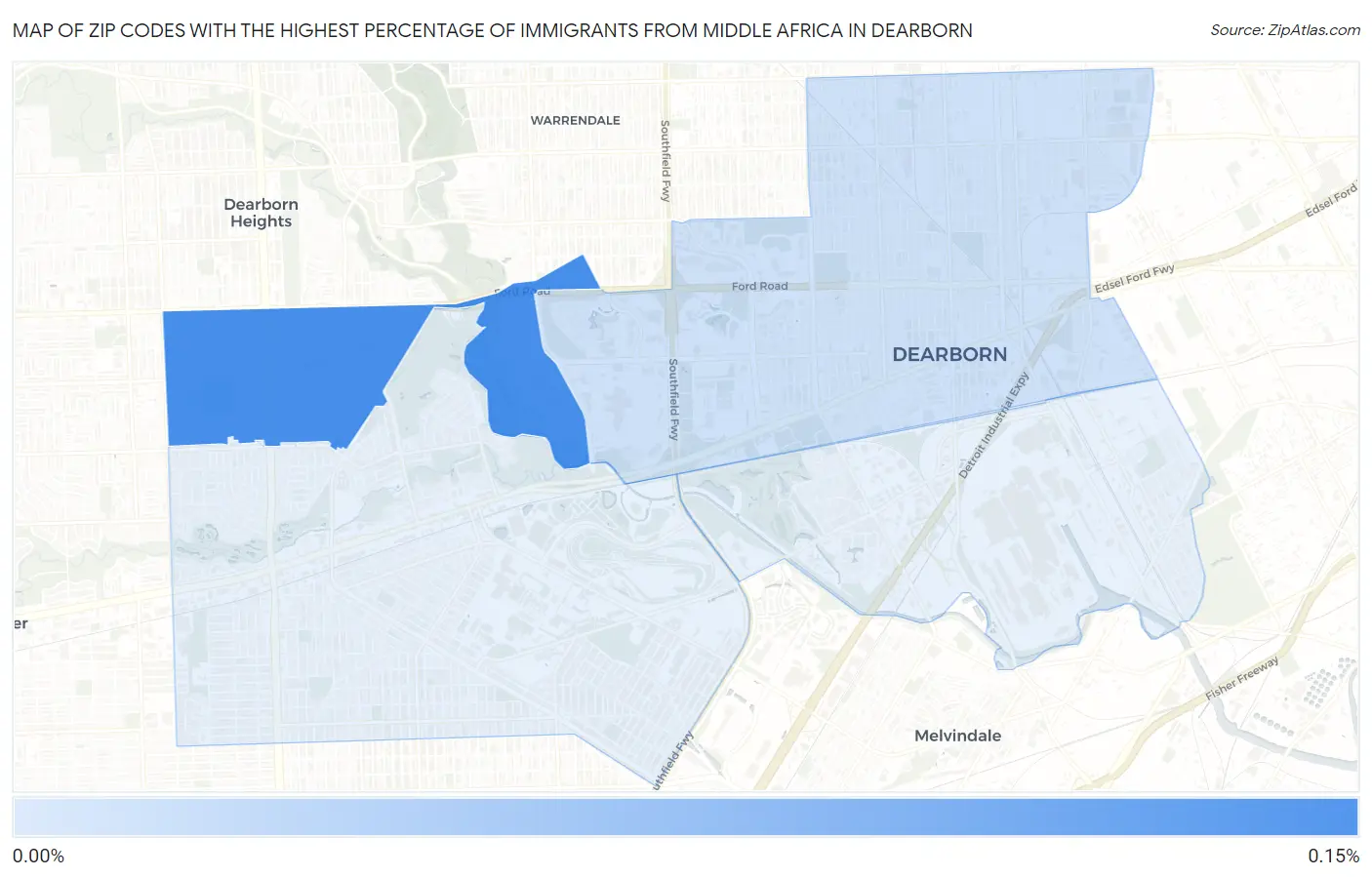 Zip Codes with the Highest Percentage of Immigrants from Middle Africa in Dearborn Map