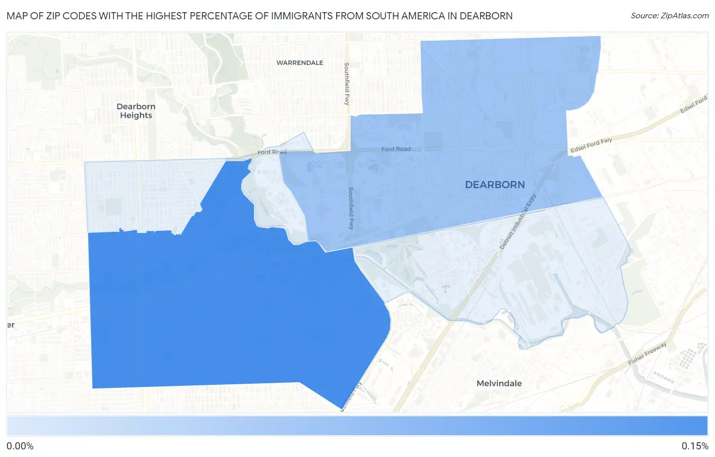 Zip Codes with the Highest Percentage of Immigrants from South America in Dearborn Map