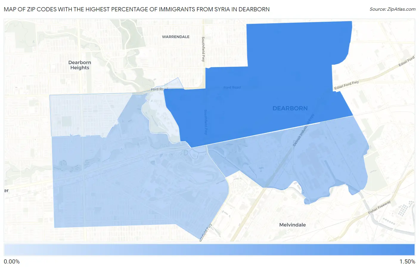 Zip Codes with the Highest Percentage of Immigrants from Syria in Dearborn Map