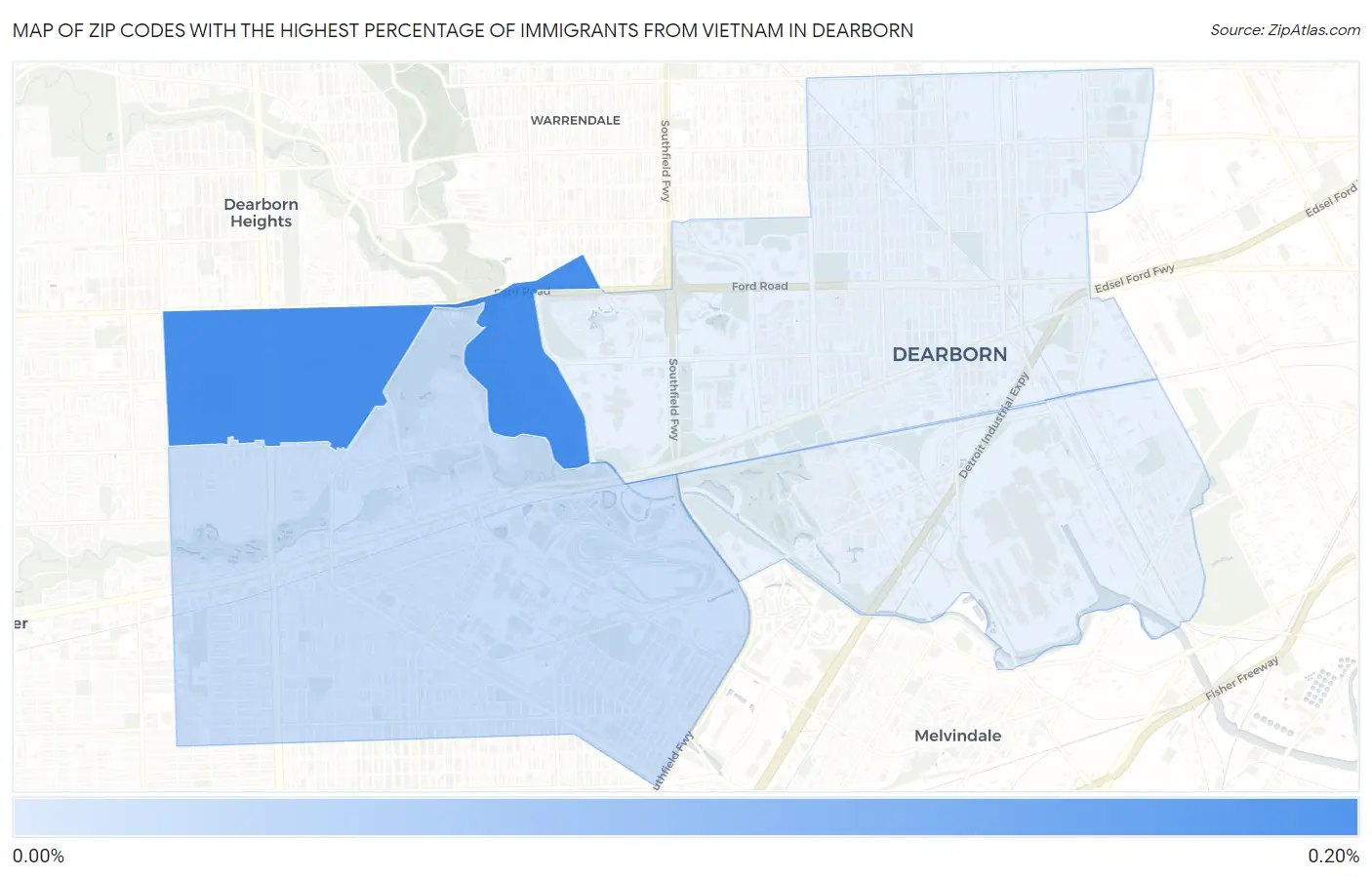 Zip Codes with the Highest Percentage of Immigrants from Vietnam in Dearborn Map
