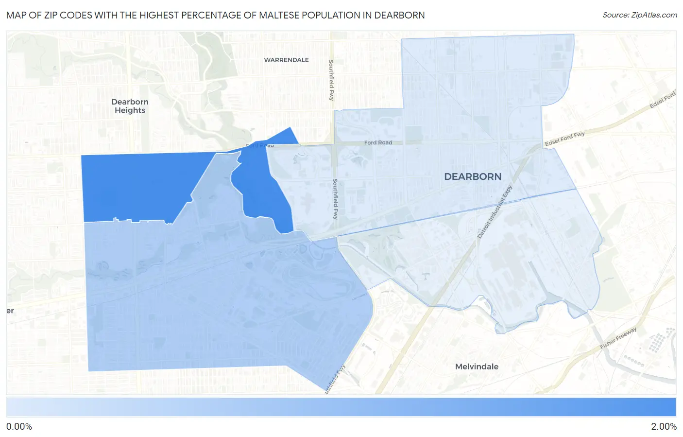 Zip Codes with the Highest Percentage of Maltese Population in Dearborn Map