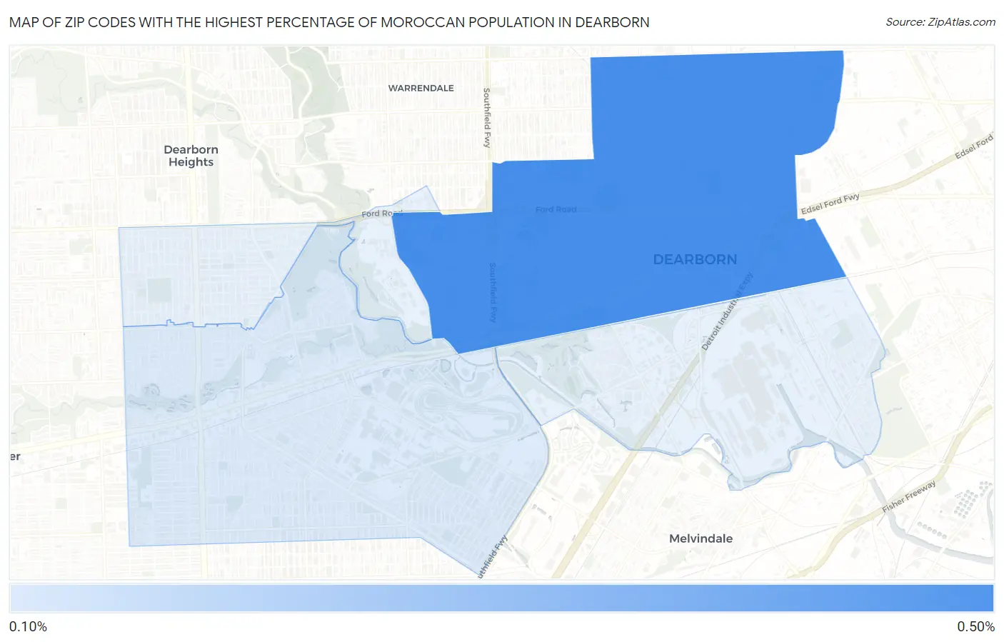 Zip Codes with the Highest Percentage of Moroccan Population in Dearborn Map