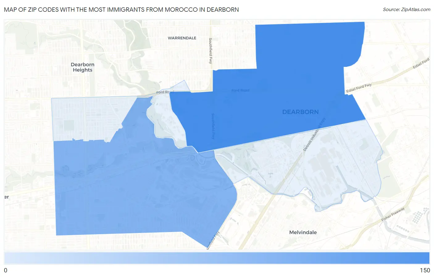 Zip Codes with the Most Immigrants from Morocco in Dearborn Map