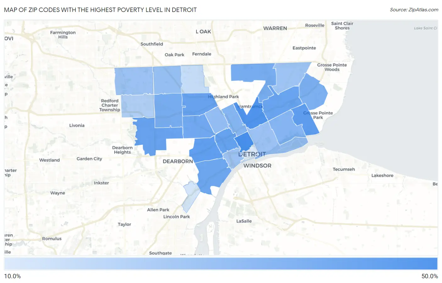 Zip Codes with the Highest Poverty Level in Detroit Map