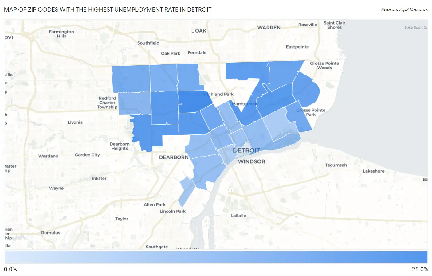Zip Codes with the Highest Unemployment Rate in Detroit Map