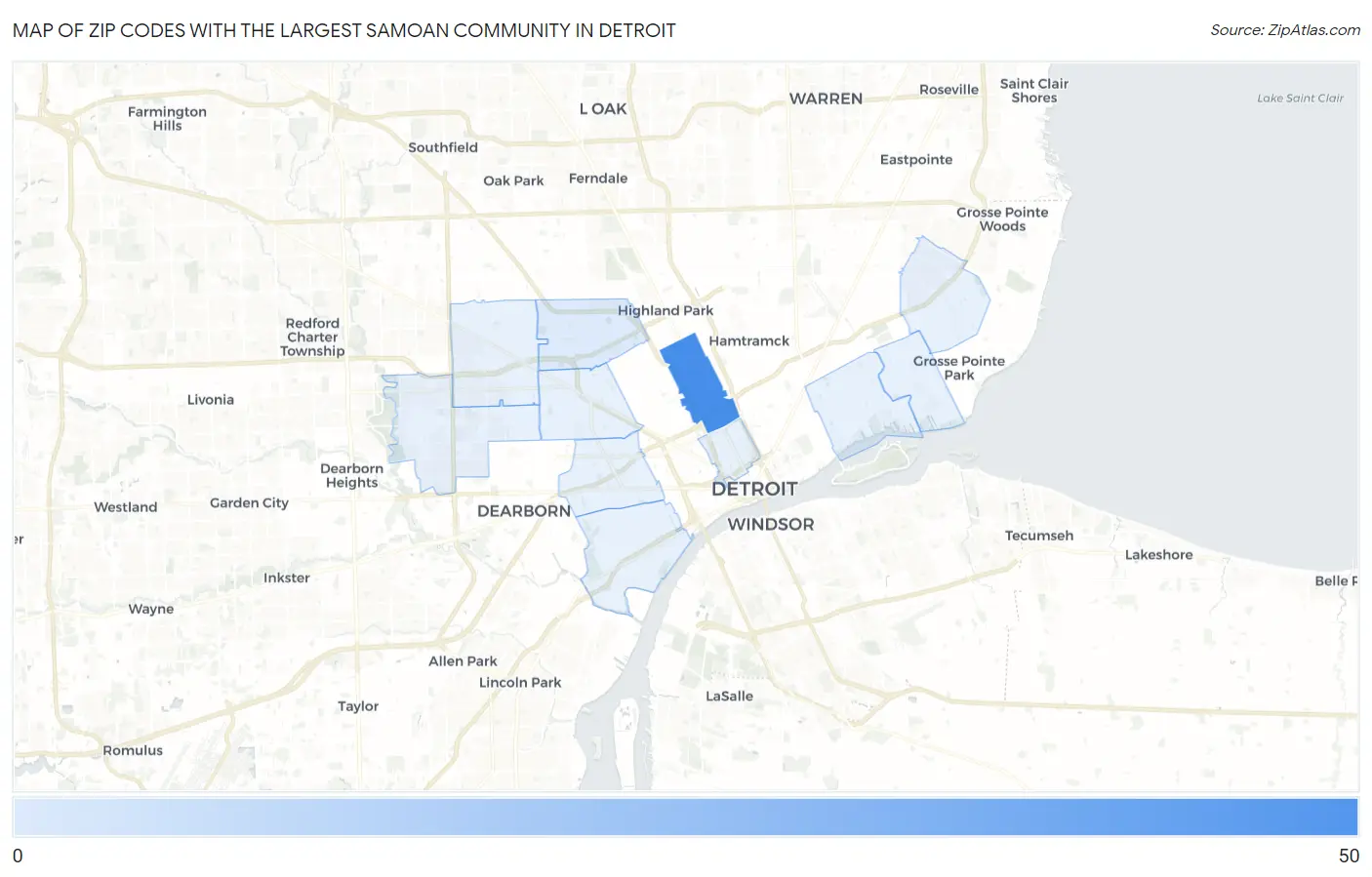Zip Codes with the Largest Samoan Community in Detroit Map