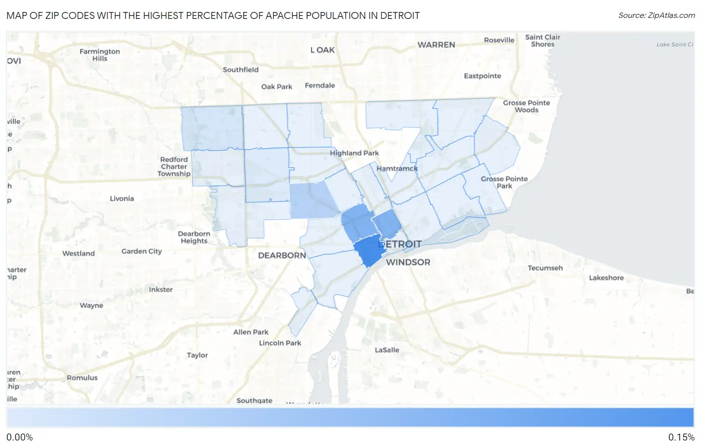 Zip Codes with the Highest Percentage of Apache Population in Detroit Map