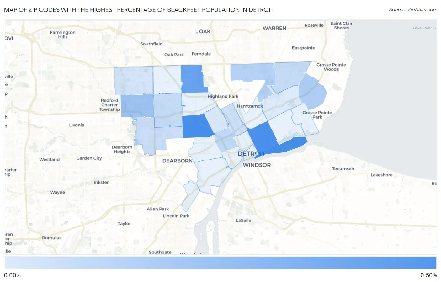 Zip Codes with the Highest Percentage of Blackfeet Population in Detroit Map