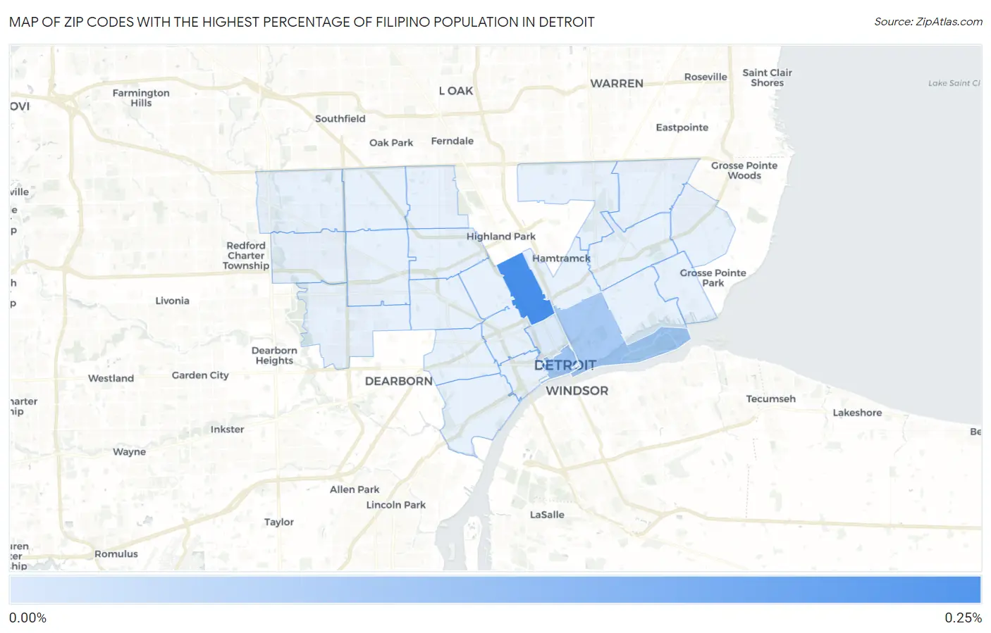 Zip Codes with the Highest Percentage of Filipino Population in Detroit Map