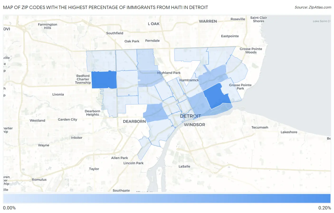 Zip Codes with the Highest Percentage of Immigrants from Haiti in Detroit Map