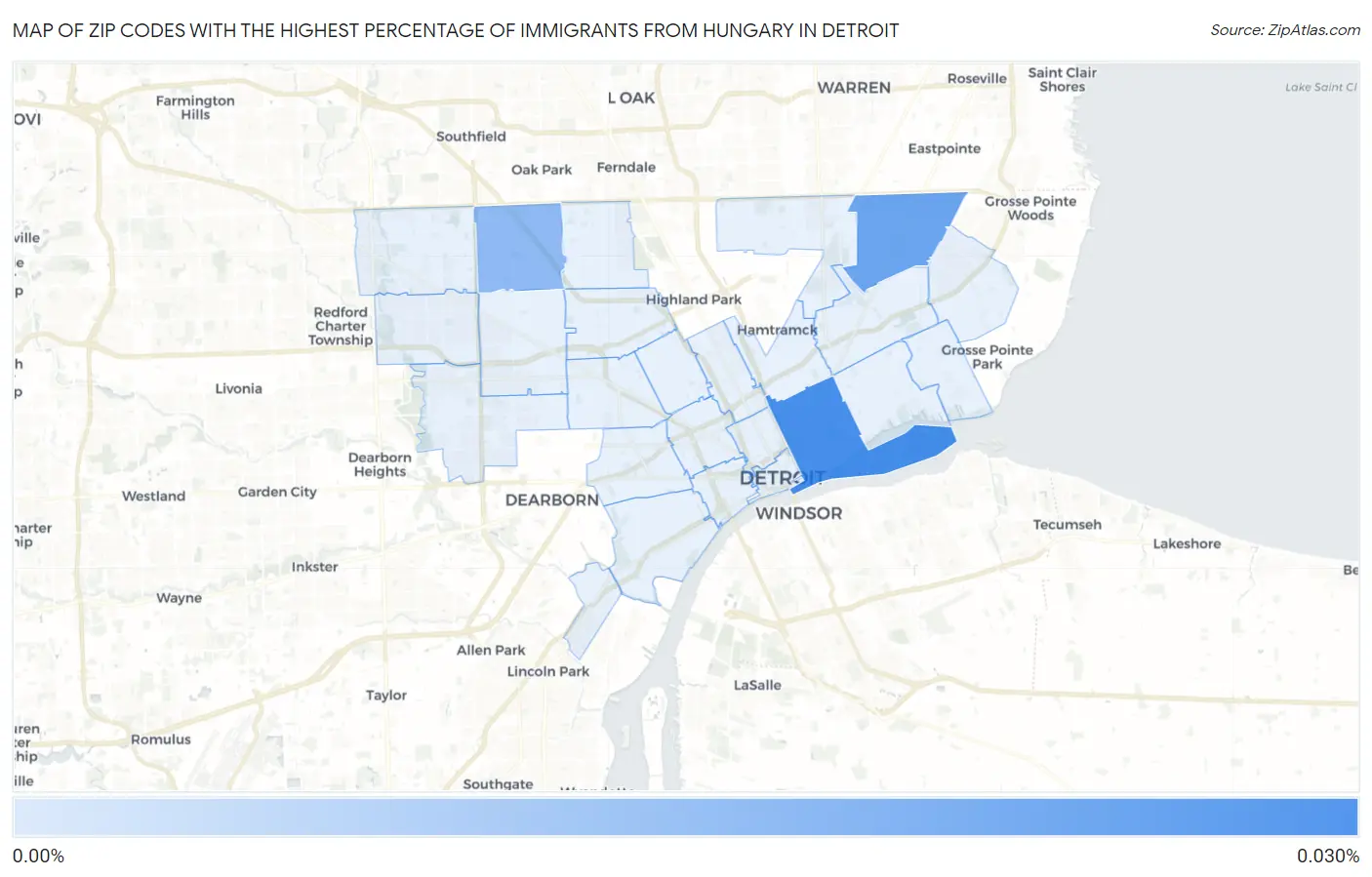 Zip Codes with the Highest Percentage of Immigrants from Hungary in Detroit Map