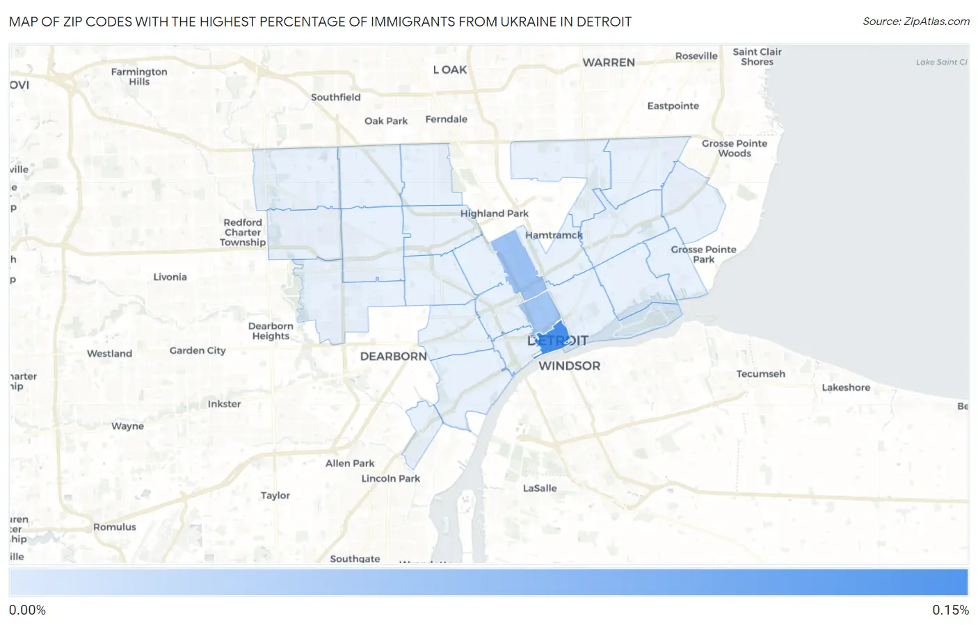 Zip Codes with the Highest Percentage of Immigrants from Ukraine in Detroit Map