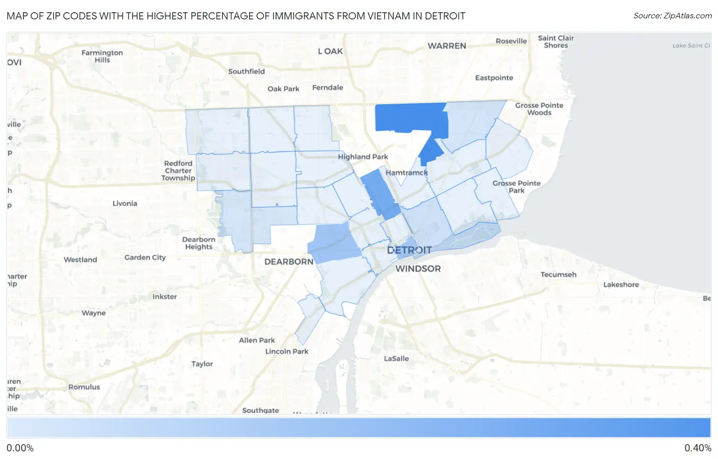 Zip Codes with the Highest Percentage of Immigrants from Vietnam in Detroit Map