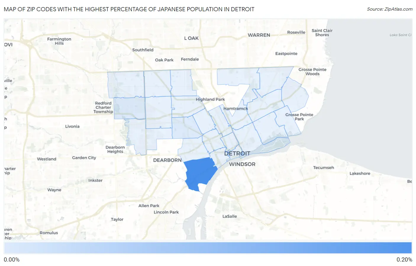 Zip Codes with the Highest Percentage of Japanese Population in Detroit Map