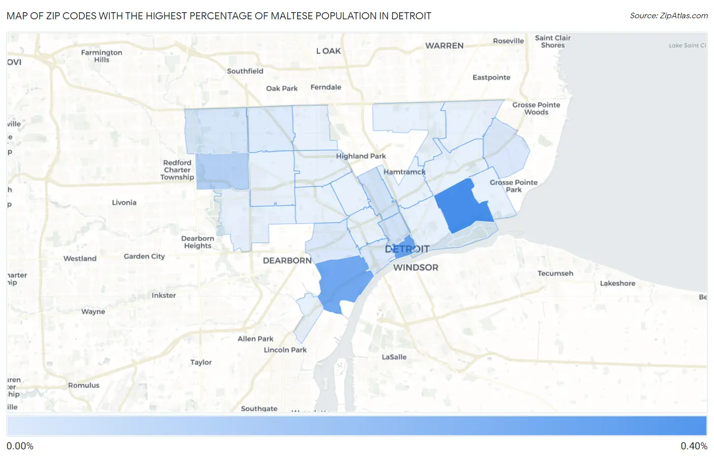 Zip Codes with the Highest Percentage of Maltese Population in Detroit Map