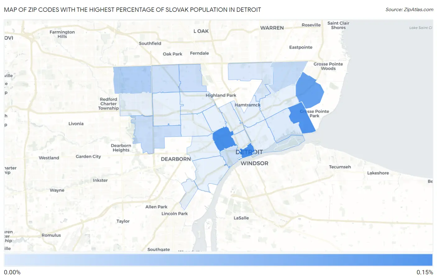 Zip Codes with the Highest Percentage of Slovak Population in Detroit Map