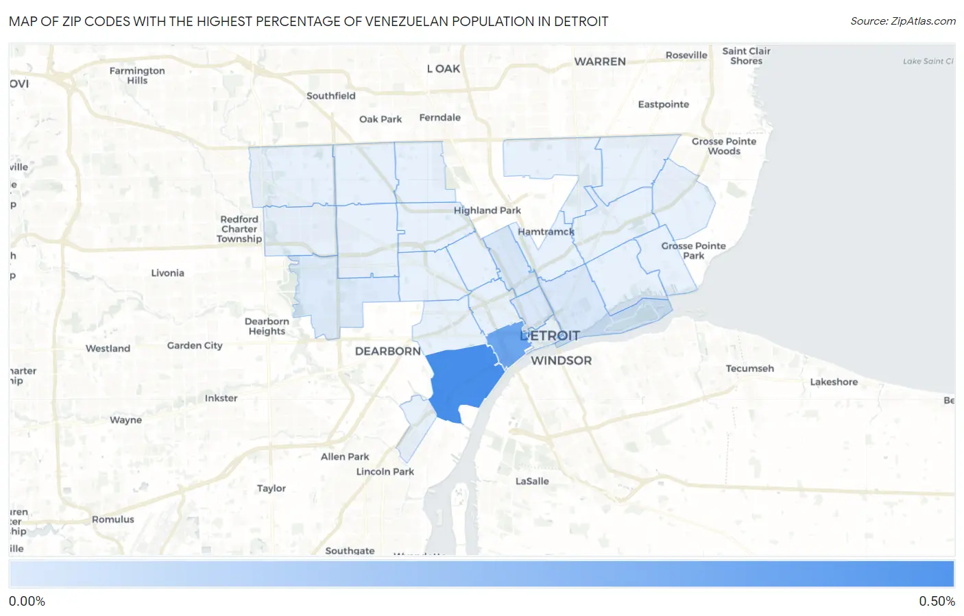 Zip Codes with the Highest Percentage of Venezuelan Population in Detroit Map