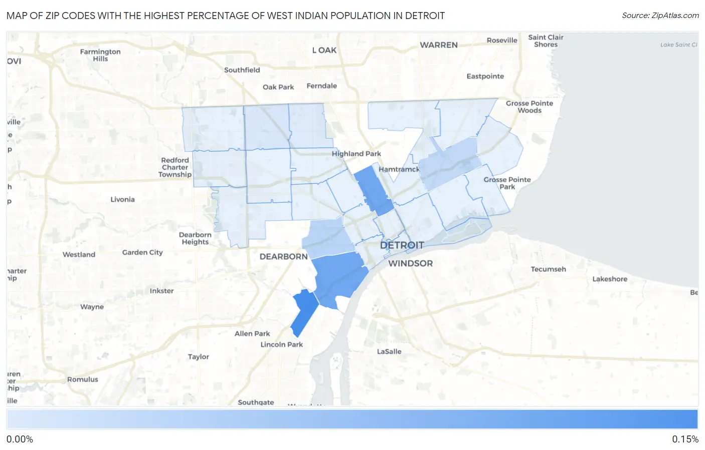 Zip Codes with the Highest Percentage of West Indian Population in Detroit Map