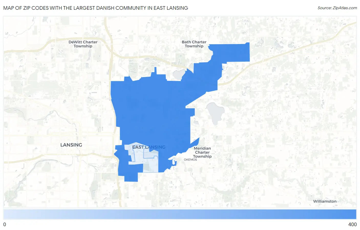 Zip Codes with the Largest Danish Community in East Lansing Map