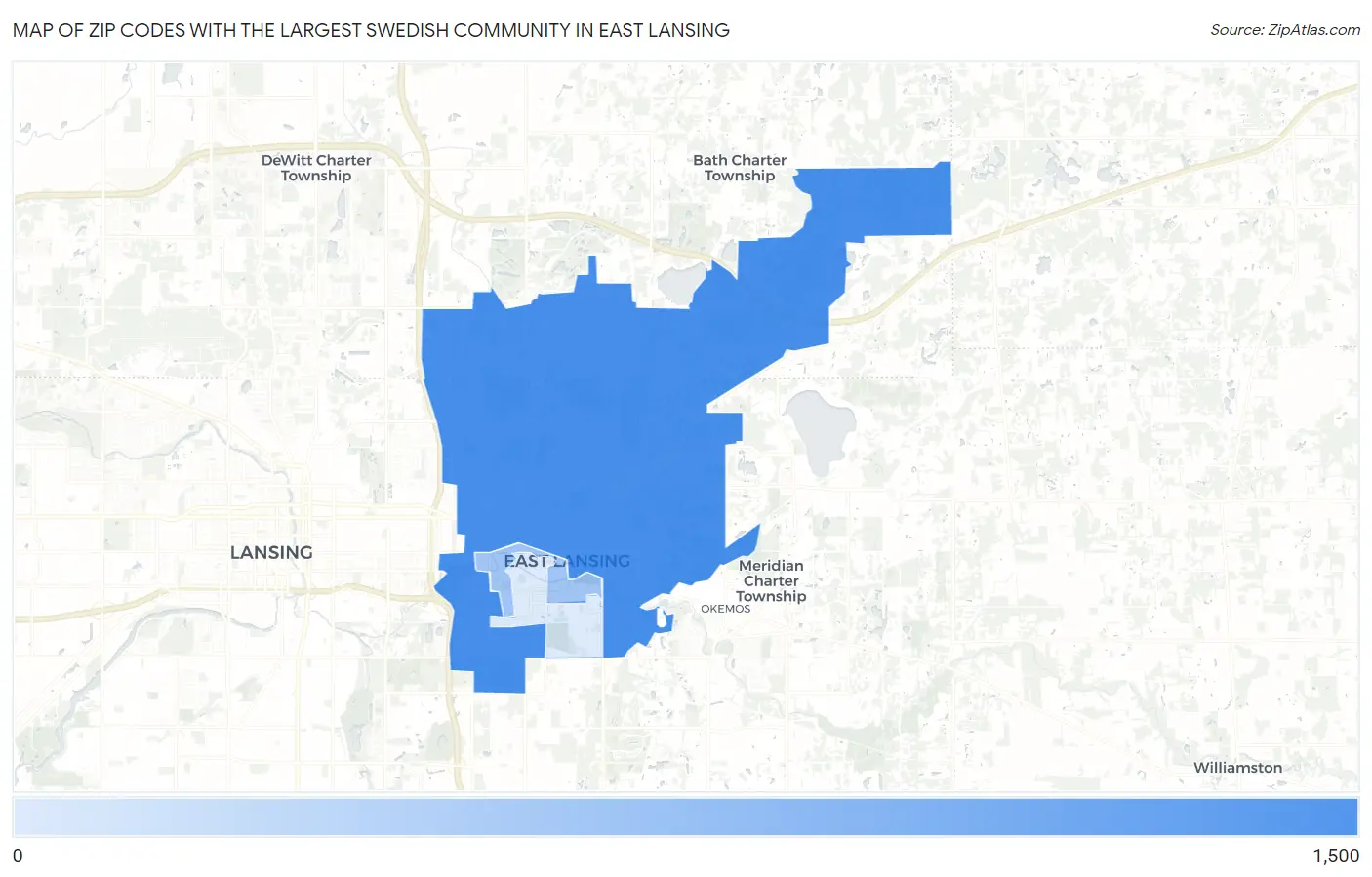 Zip Codes with the Largest Swedish Community in East Lansing Map