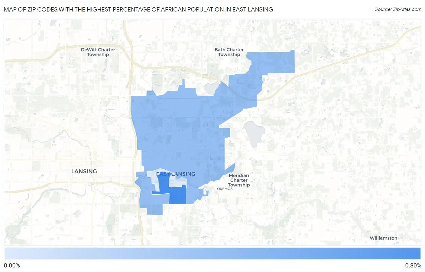 Zip Codes with the Highest Percentage of African Population in East Lansing Map