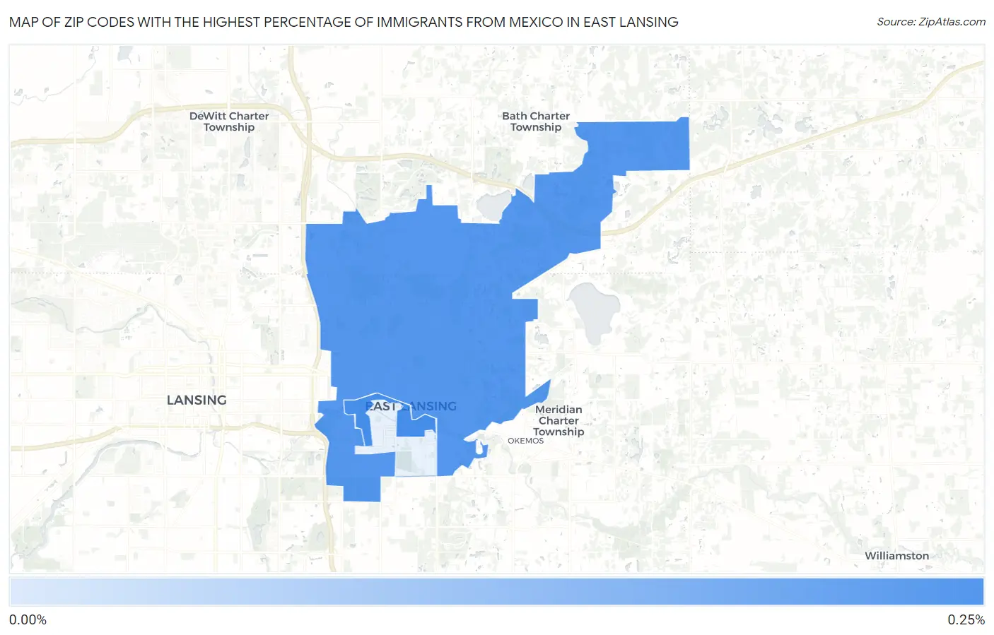 Zip Codes with the Highest Percentage of Immigrants from Mexico in East Lansing Map
