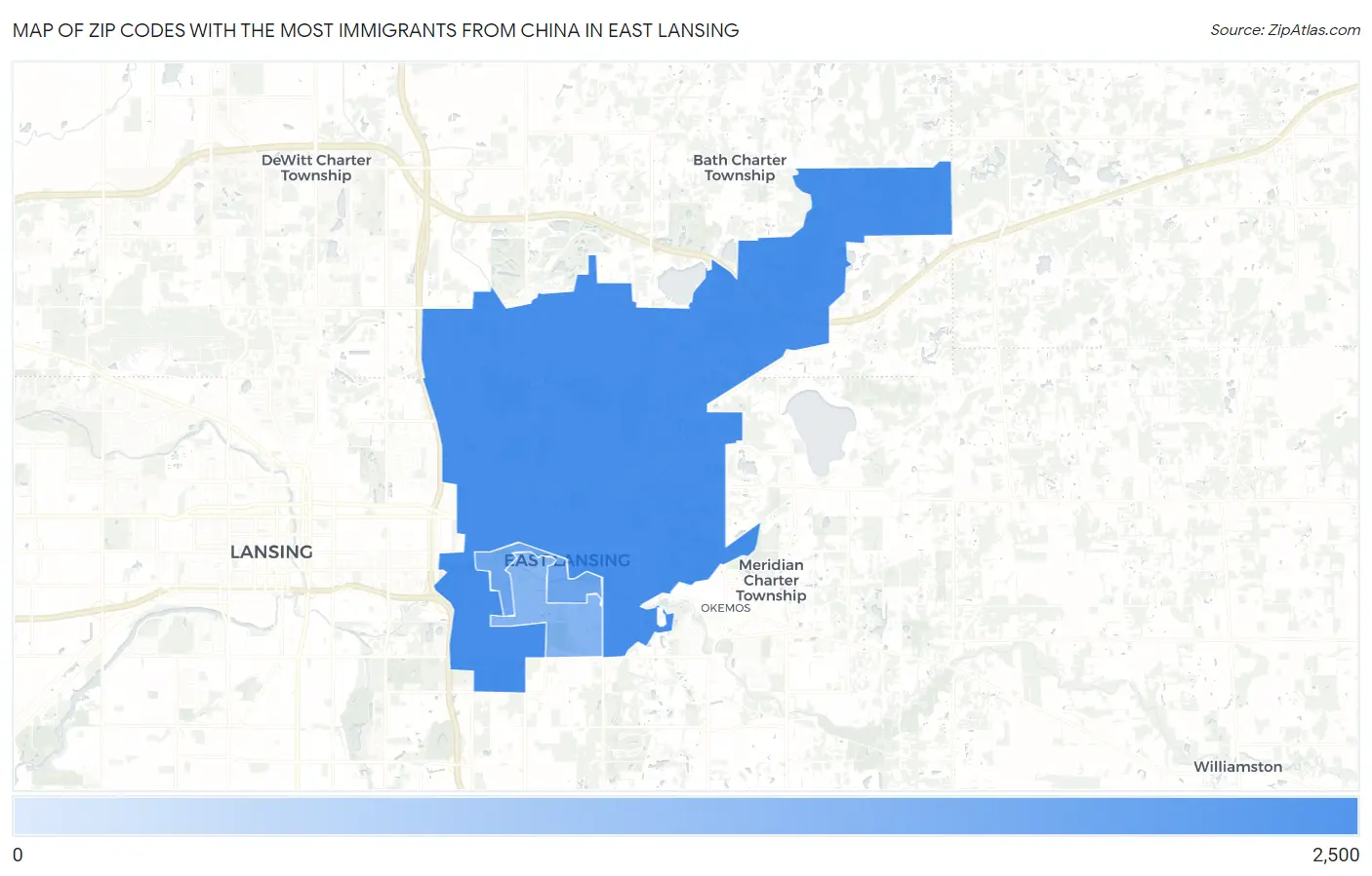 Zip Codes with the Most Immigrants from China in East Lansing Map