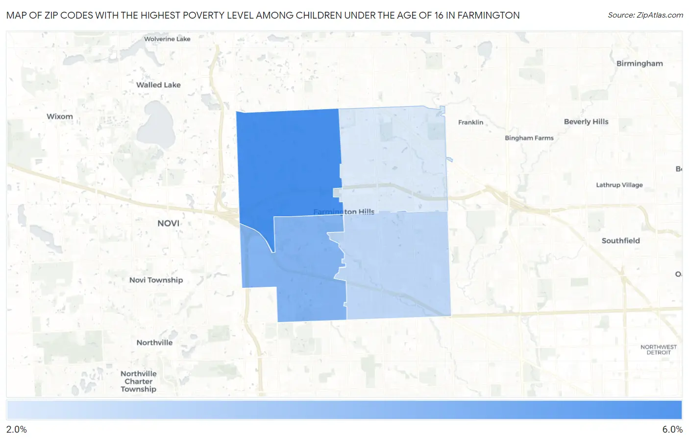 Zip Codes with the Highest Poverty Level Among Children Under the Age of 16 in Farmington Map