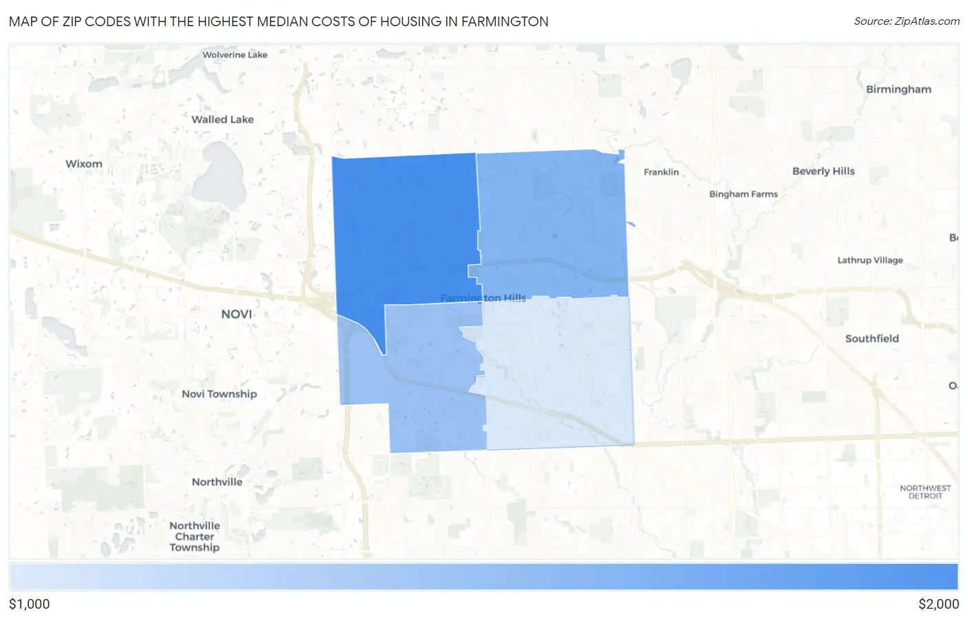 Zip Codes with the Highest Median Costs of Housing in Farmington Map