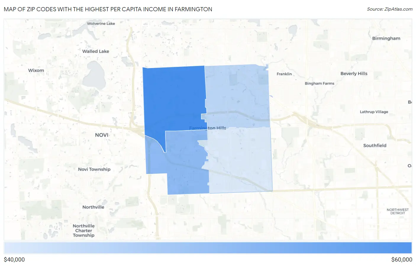 Zip Codes with the Highest Per Capita Income in Farmington Map