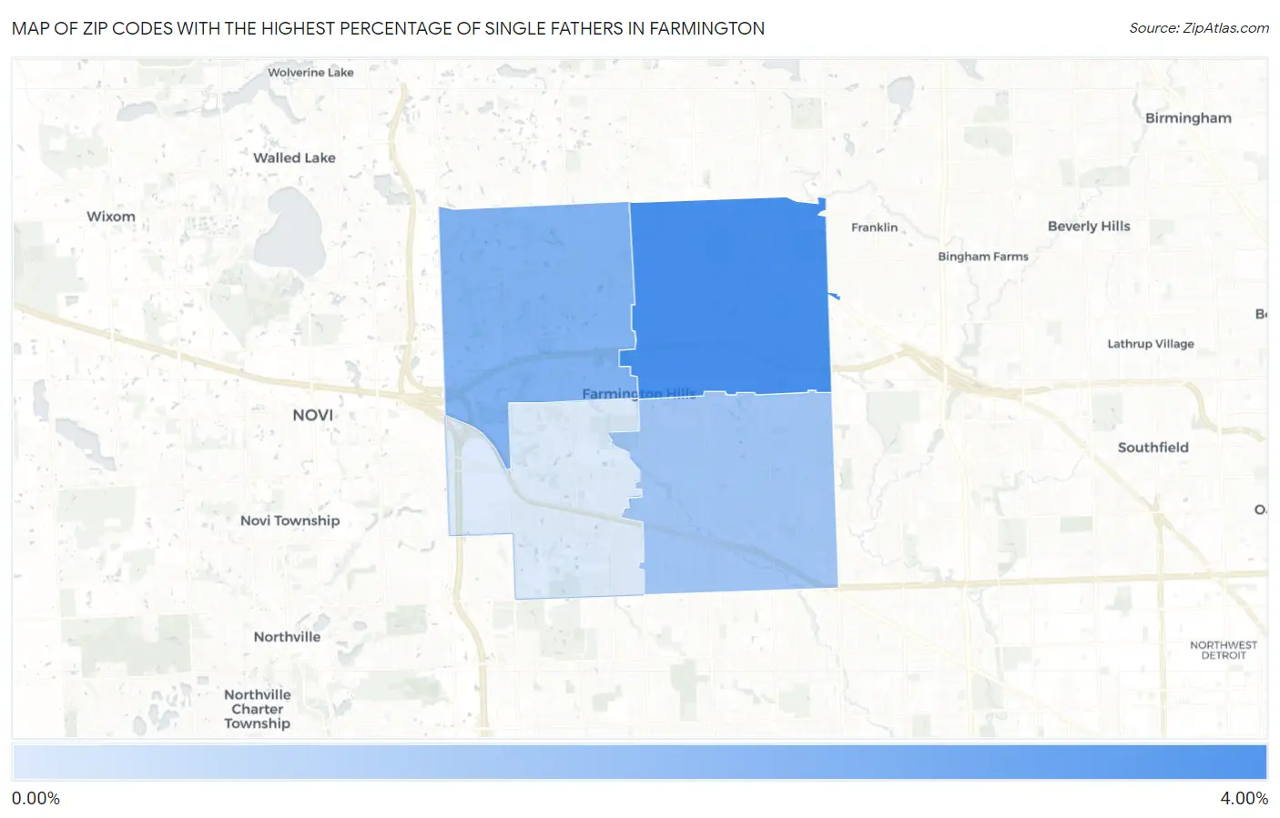 Zip Codes with the Highest Percentage of Single Fathers in Farmington Map