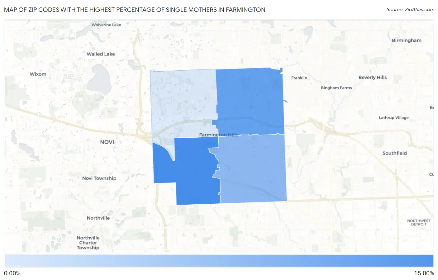 Zip Codes with the Highest Percentage of Single Mothers in Farmington Map