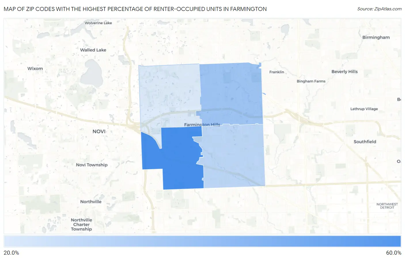 Zip Codes with the Highest Percentage of Renter-Occupied Units in Farmington Map