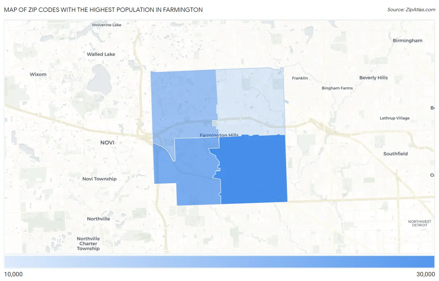 Zip Codes with the Highest Population in Farmington Map