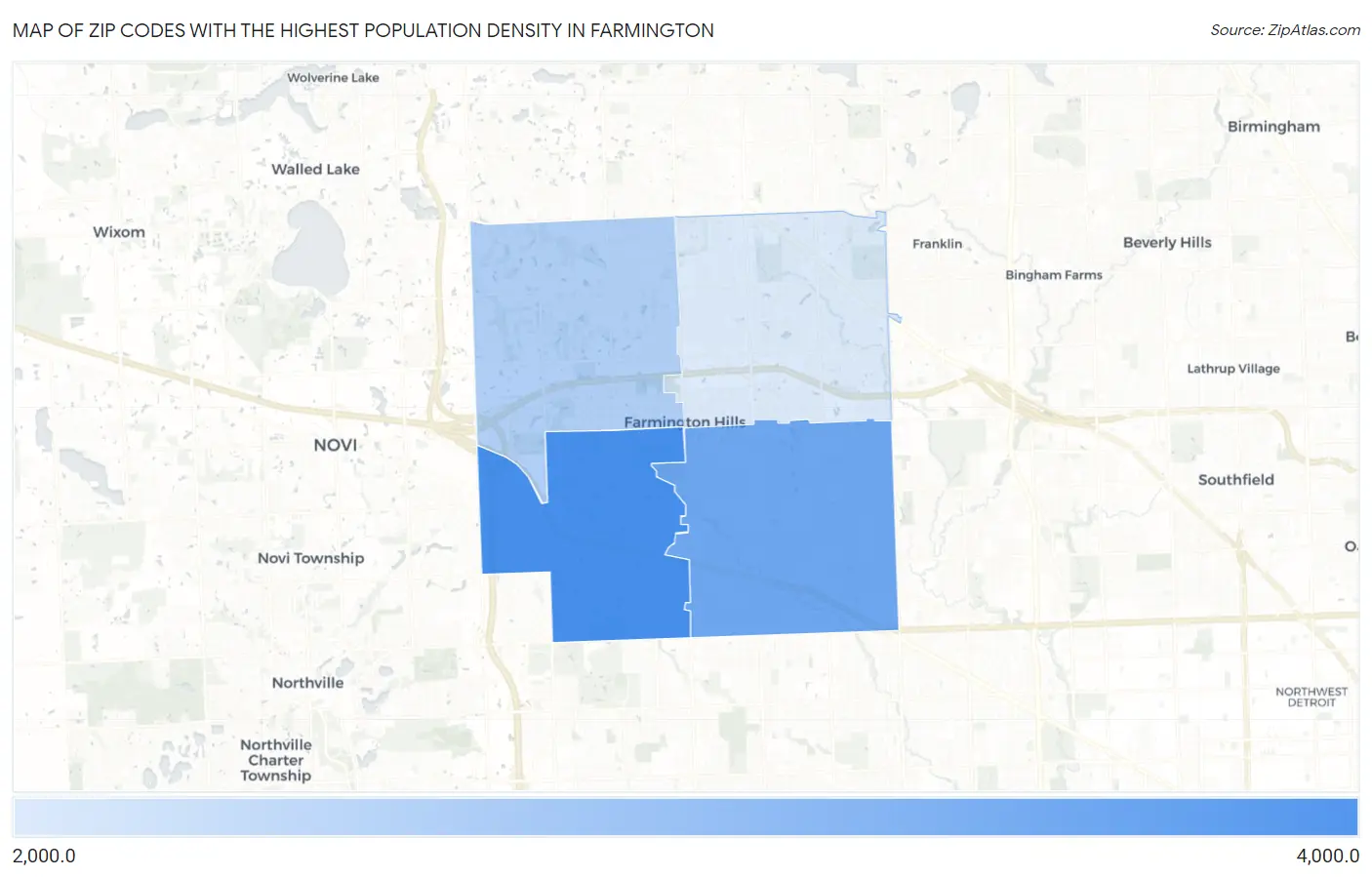 Zip Codes with the Highest Population Density in Farmington Map
