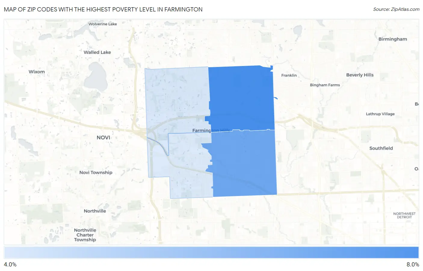Zip Codes with the Highest Poverty Level in Farmington Map