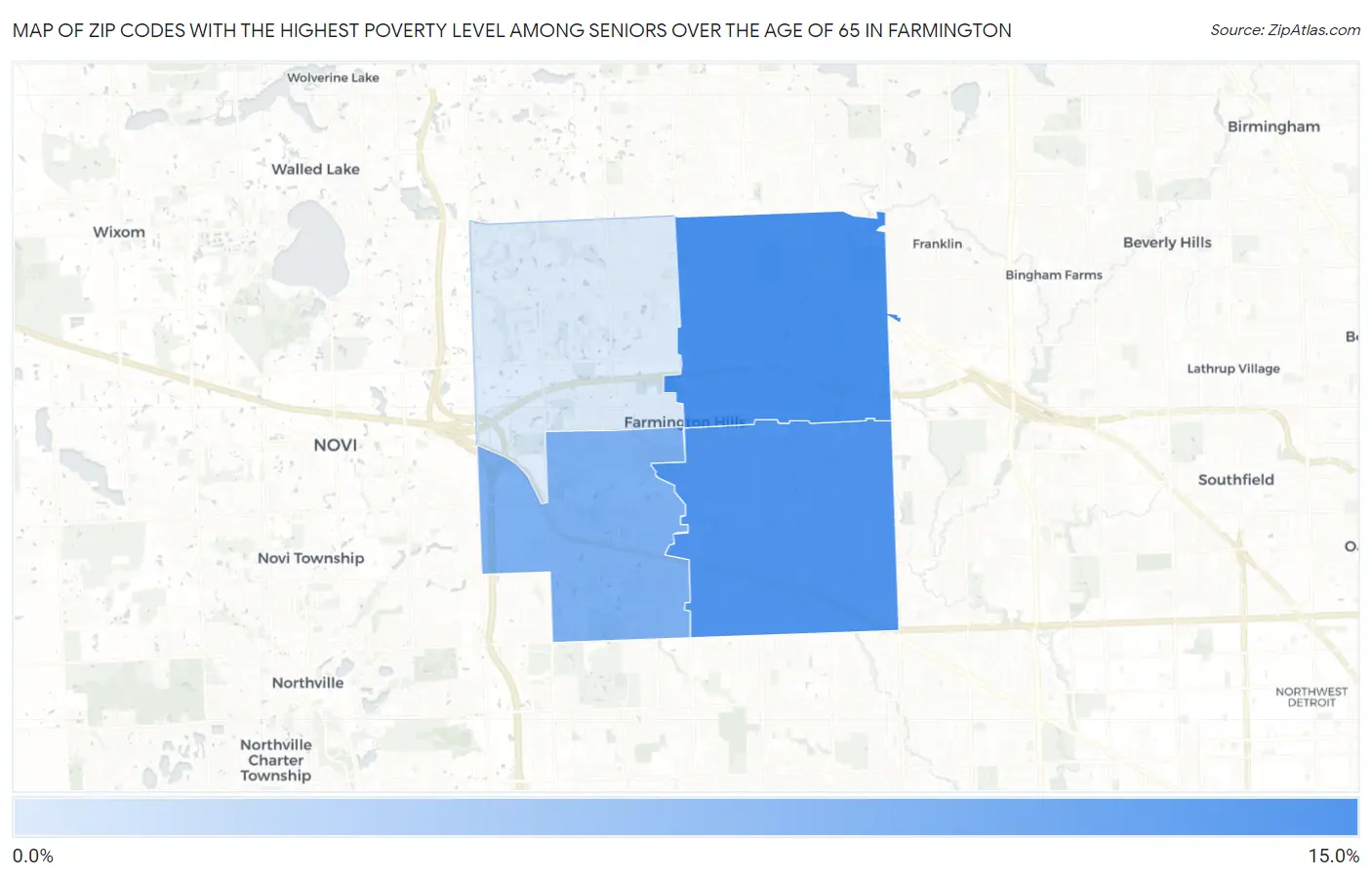 Zip Codes with the Highest Poverty Level Among Seniors Over the Age of 65 in Farmington Map