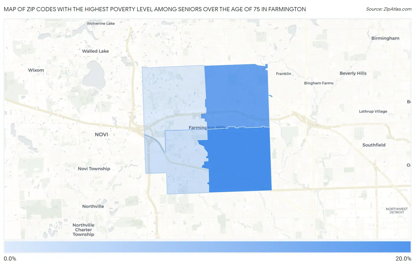 Zip Codes with the Highest Poverty Level Among Seniors Over the Age of 75 in Farmington Map