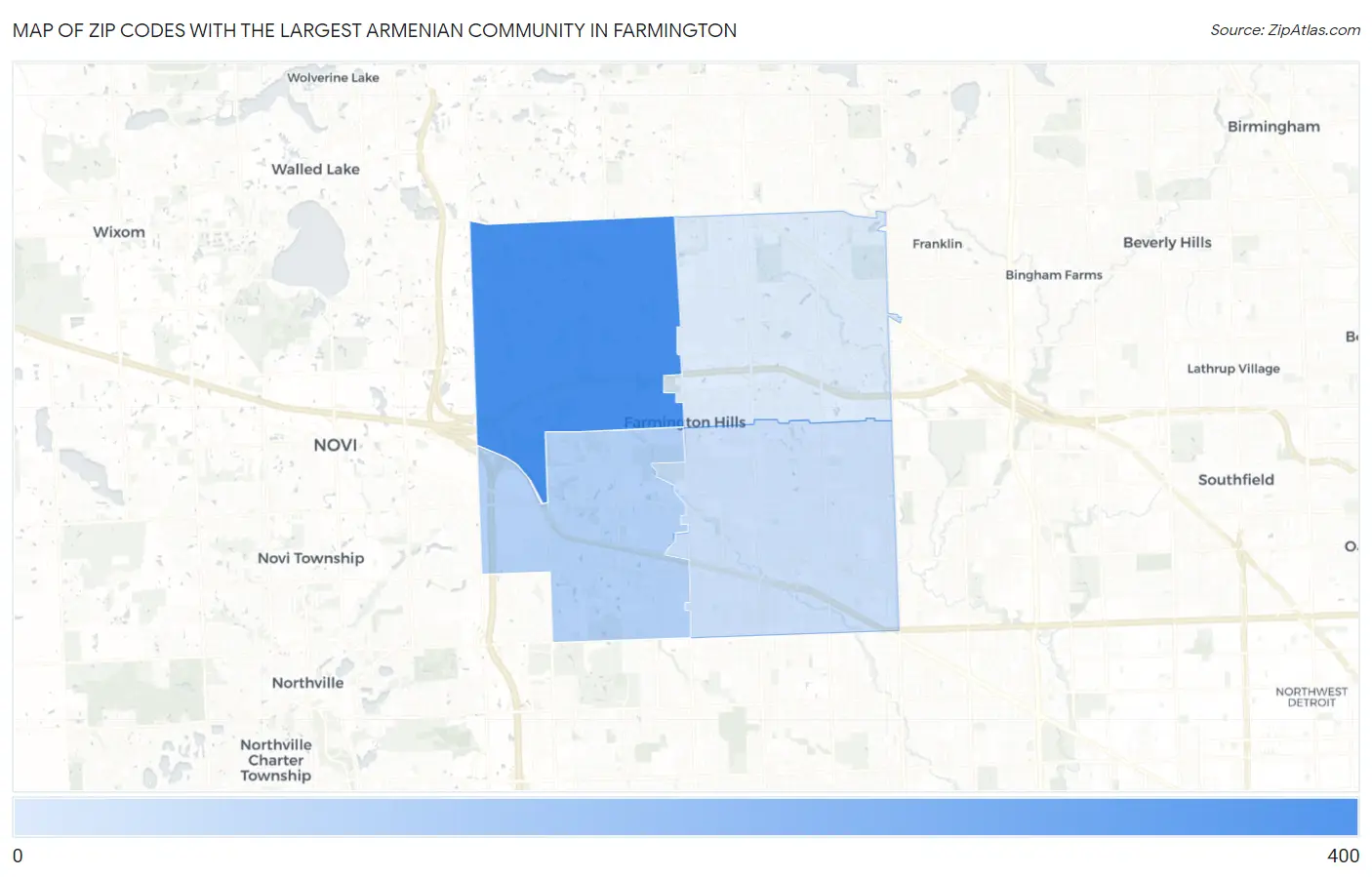 Zip Codes with the Largest Armenian Community in Farmington Map