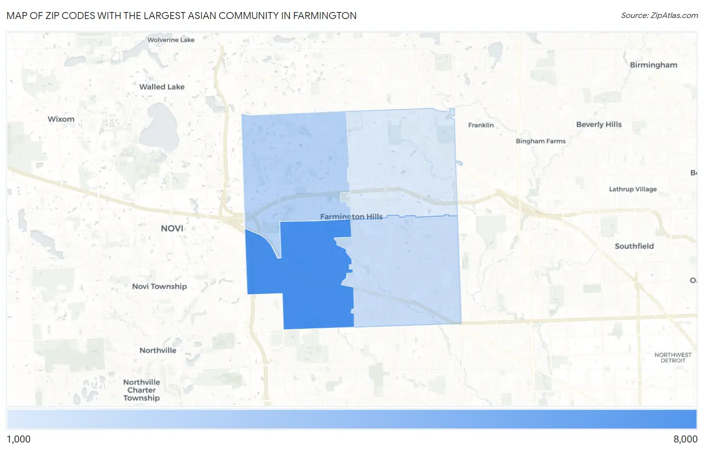 Zip Codes with the Largest Asian Community in Farmington Map